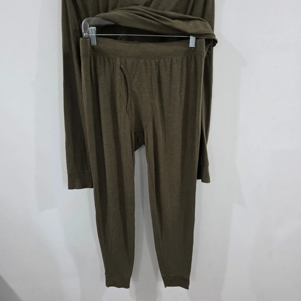 LL Bean Mens Thermal Underwear Set Size Large Green Long Sleeve Base Layer